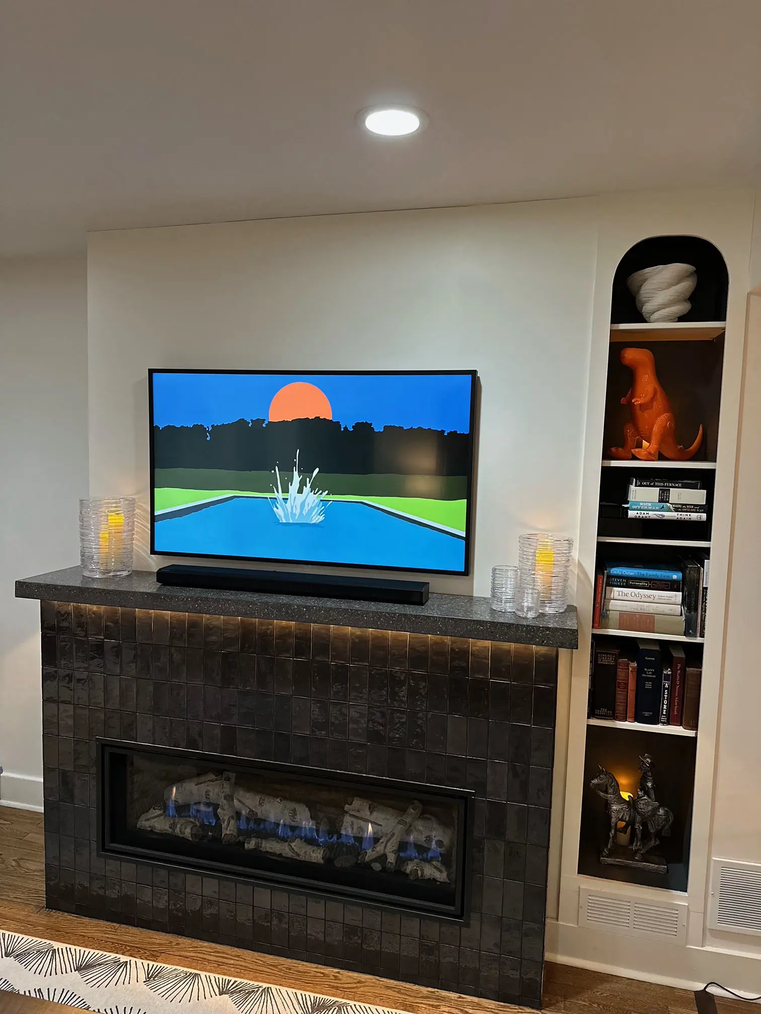 gas fireplace with lighting