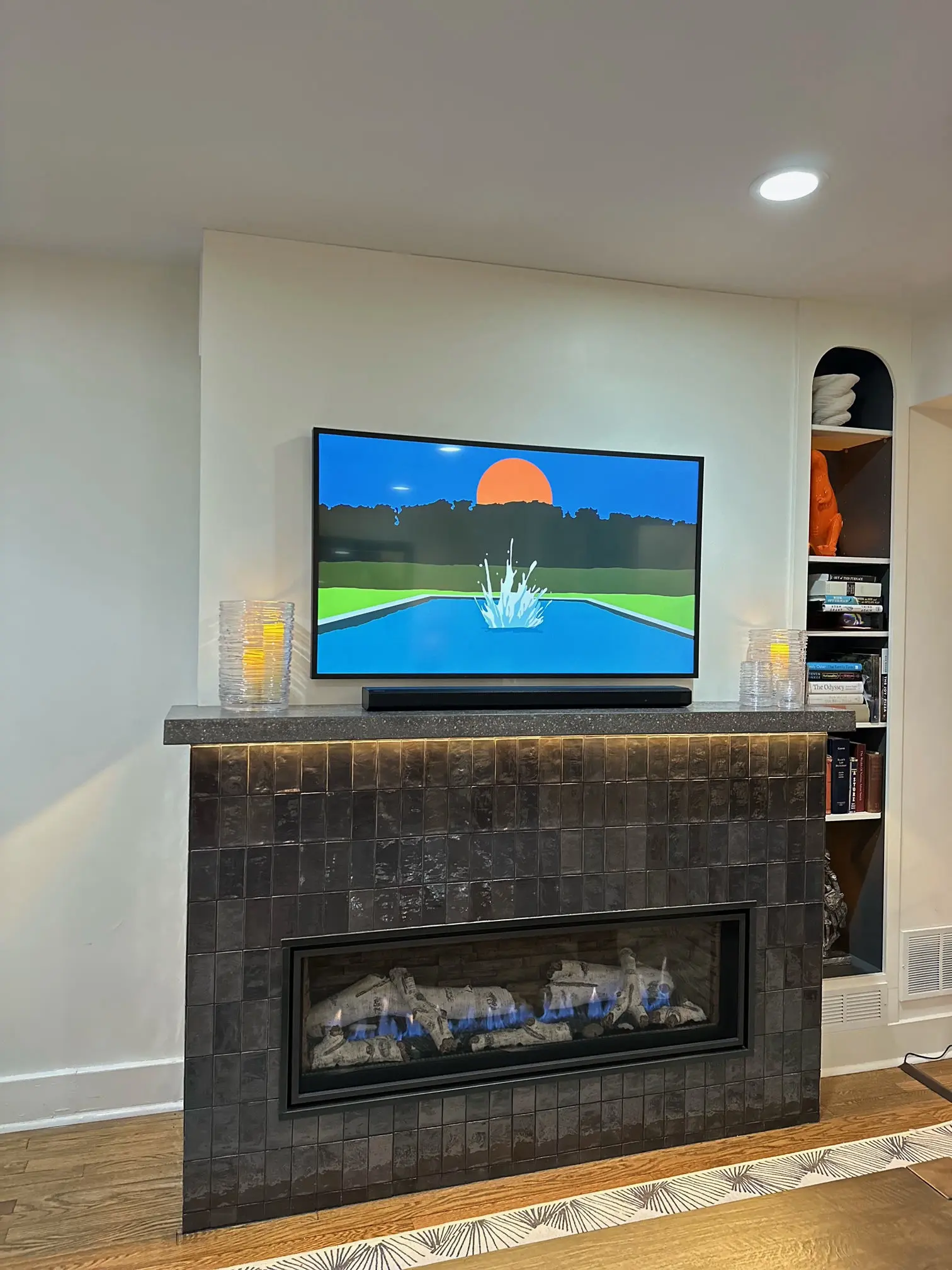 natural gas fireplace with lighting