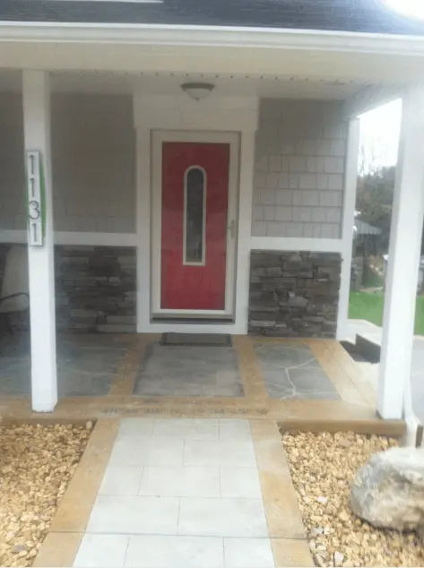porch remodel, windows, door, concrete, landscape